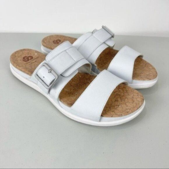 Clarks Cloudsteppers White Step June Tide Slip On Sandals Comfort Shoe Size 9.5W - Picture 1 of 10
